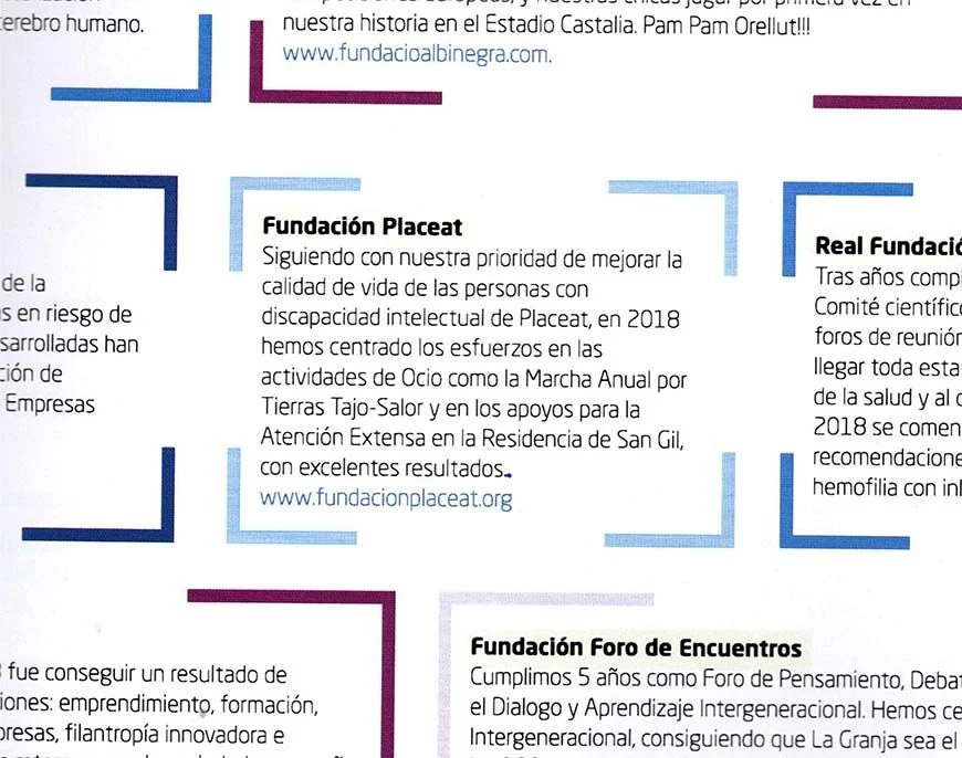La Fundacion PLACEAT aparece en la portada de la Memoria de la AEF
